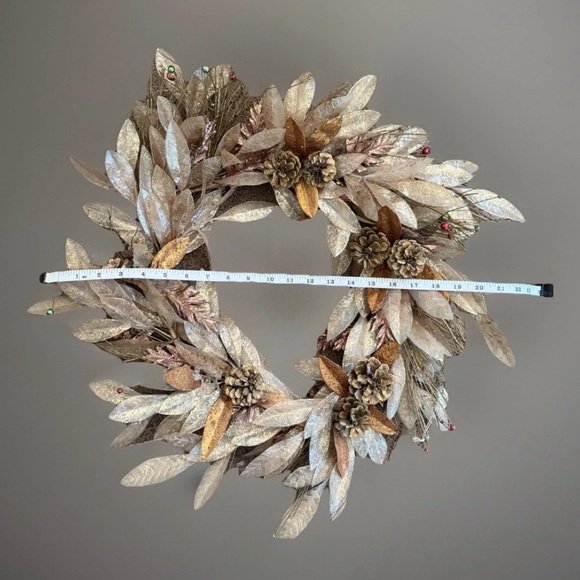 Handmade Festive Faux Wreath Door wall Decor Rattan Bells Gold Silver Pine - Picture 6 of 8